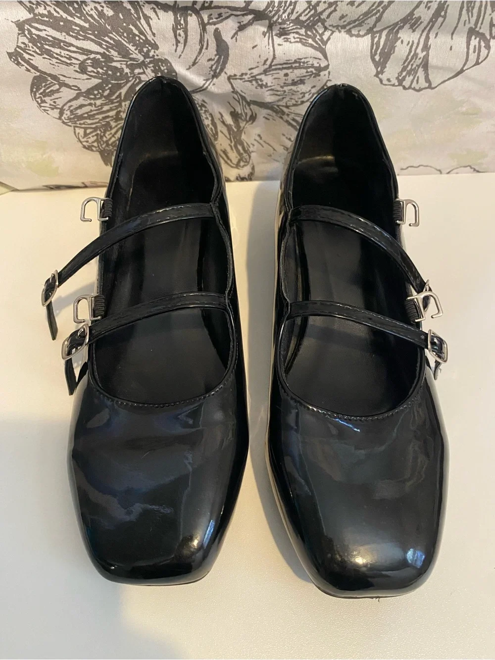 Black Patent Double-Strap Mary Jane Flats